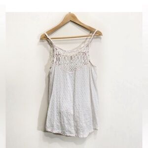 Free People Size Medium Eyelet + Lace White Tank A-Line Loose Boho